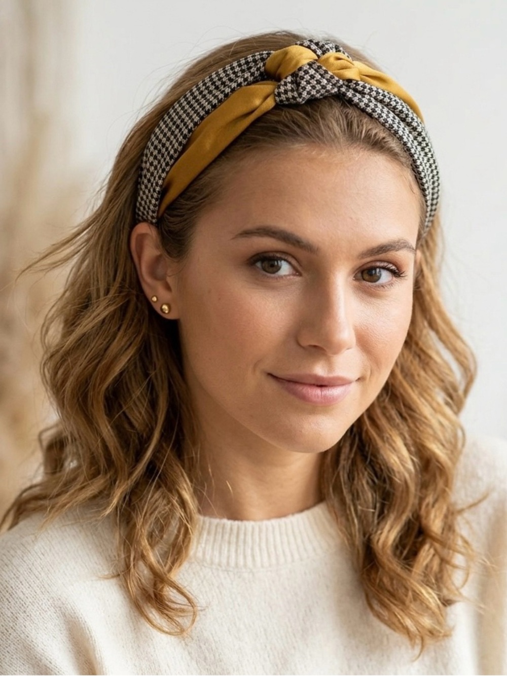 The Houndstooth & Mustard Gold Knot Headband